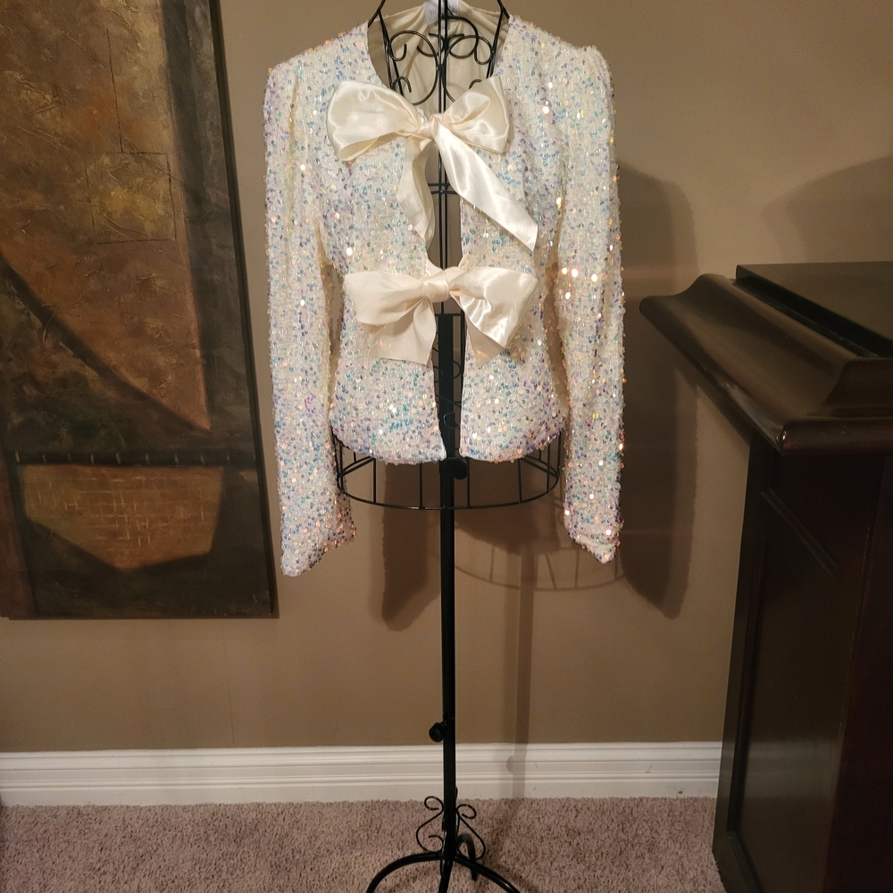Sequin Jacket with Satin Bows